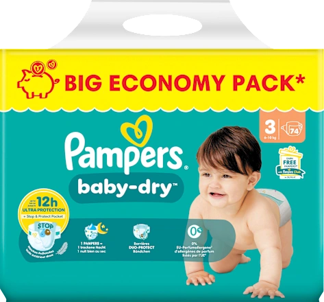 Windeln Baby Dry Gr.3 Midi (6-10 kg), BigPack, 74 St