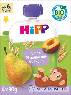 Quetschie Birne, Pflaume mit Vollkorn ab dem 6. Monat (4x90 g), 360 g