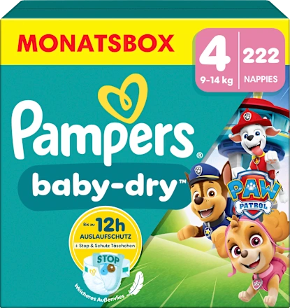 Windeln Baby Dry Gr.4 (9-14 kg) Limited Edition Paw Patrol, Monatsbox, 222 St Windeln Baby Dry Gr.4 (9-14 kg) Limited Edition Paw Patrol, Monatsbox, 222 St
