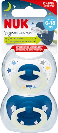 Schnuller Signature Night Silikon, blau, 6-18 Monate, 2 St