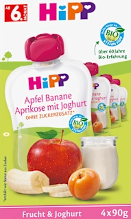 Quetschie Apfel Banane Aprikose mit Joghurt, ab 6. Monat (4x90 g), 360 g
