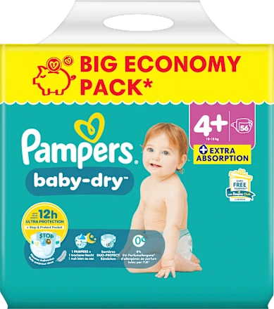 Windeln Baby Dry Gr.4+ Maxi Plus (10-15 kg), Big Pack, 56 St