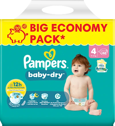 Windeln Baby Dry Gr.4 Maxi (9-14 kg), Big Pack, 62 St