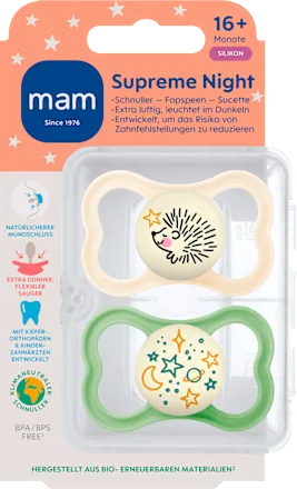 Schnuller Supreme Night Silikon creme/grün, ab 16 Monate, 2 St
