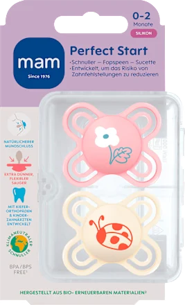 Schnuller Perfect Start Silikon, pink/creme, 0-2 Monate, 2 St