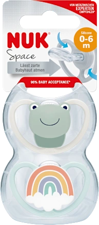 Schnuller Space Silikon, beige/blau, 0-6 Monate, 2 St