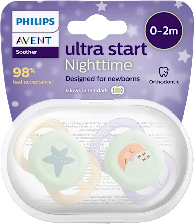 Schnuller ultra start Nighttime, lila/creme, 0-2 Monate, 2 St