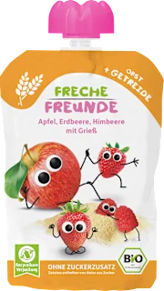 Quetschie Apfel, Erdbeere, Himbeere mit Grieß, 100 g