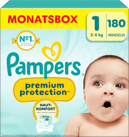 Windeln Premium Protection Gr.1 Newborn (2-5 kg), Halbmonatsbox, 180 St