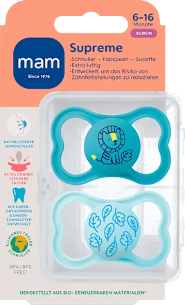 Schnuller Supreme Silikon, blau, 6-16 Monate, 2 St
