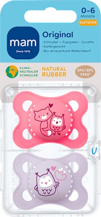 Schnuller Original Kautschuk, rosa/flieder, 0-6 Monate, 2 St