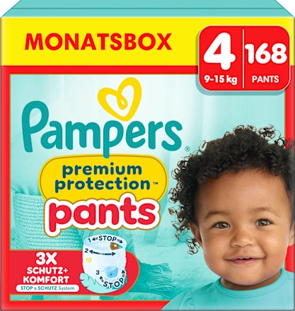 Windeln Premium Protection Pants Gr.4 Maxi (9-15k g), Monatsbox, 168 St